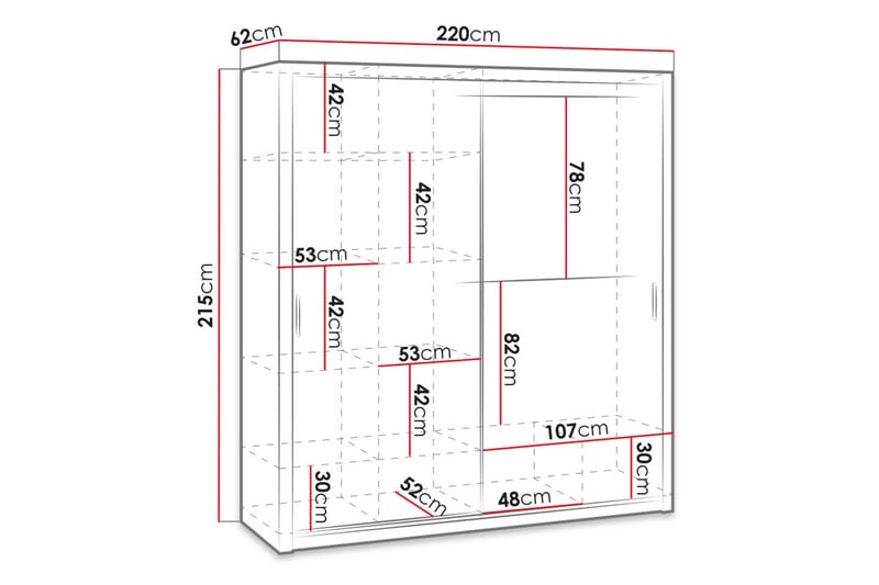 Garderob Barriga 220 cm med Spegel - Natur - Garderober & garderobssystem