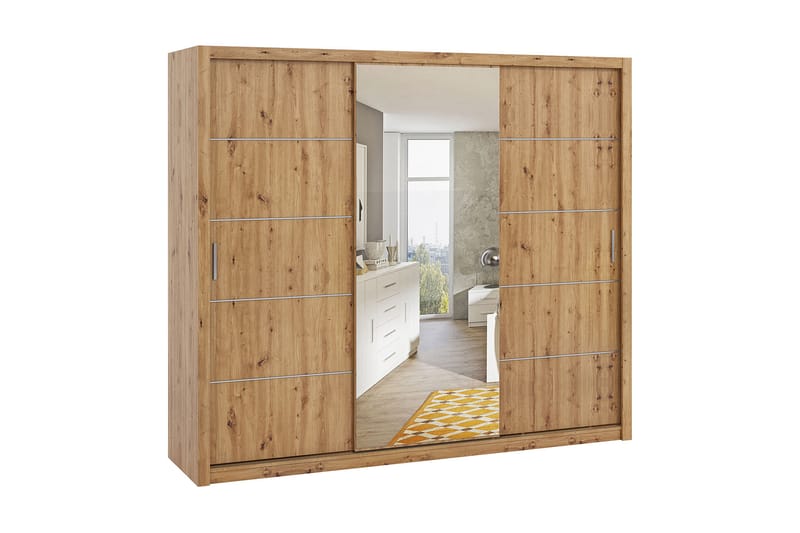 Garderob Barriga 250 cm med Spegel - Natur - Garderober & garderobssystem