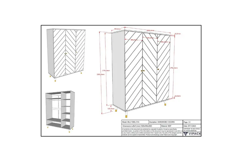Garderob Billy Vit 3-dörrar - 3-dörrar - Förvaring - Garderober & garderobssystem