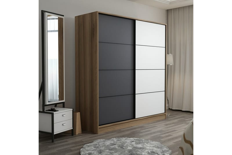 Garderob Cambrian 180 cm - Ek/Grå/Vit - Förvaring - Garderober & garderobssystem