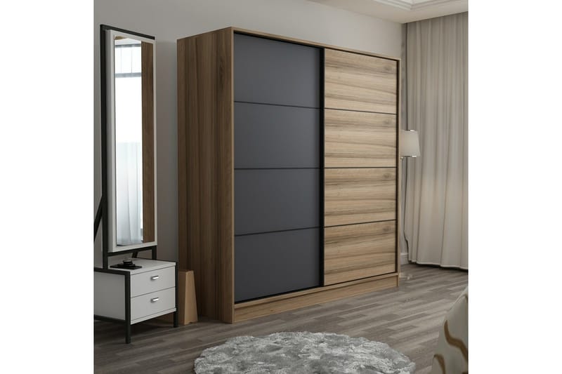 Garderob Cambrian 180 cm - Grå/Brun/Ek - Förvaring - Garderober & garderobssystem