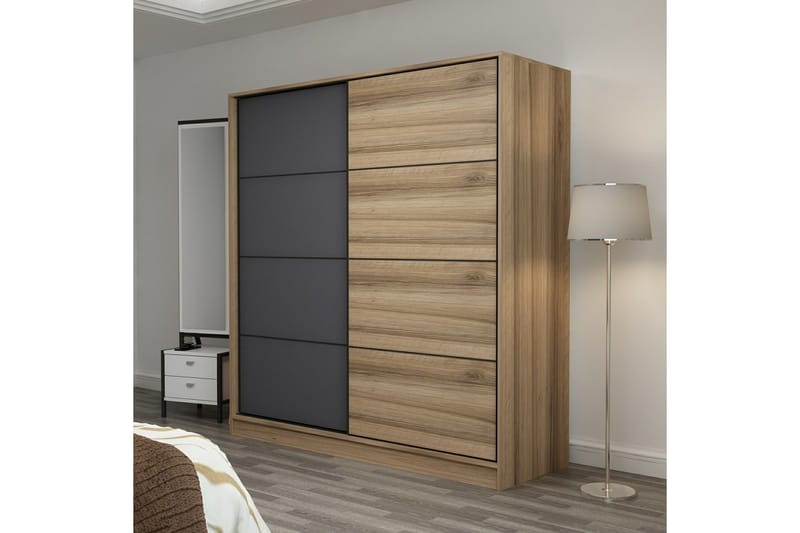 Garderob Cambrian 180 cm - Grå/Brun/Ek - Förvaring - Garderober & garderobssystem