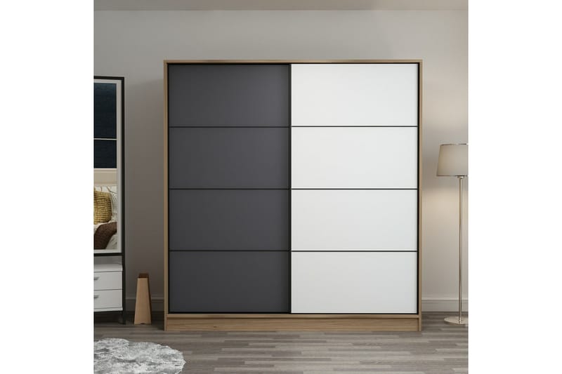 Garderob Cambrian 220 cm - Ek/Grå/Vit - Förvaring - Garderober & garderobssystem
