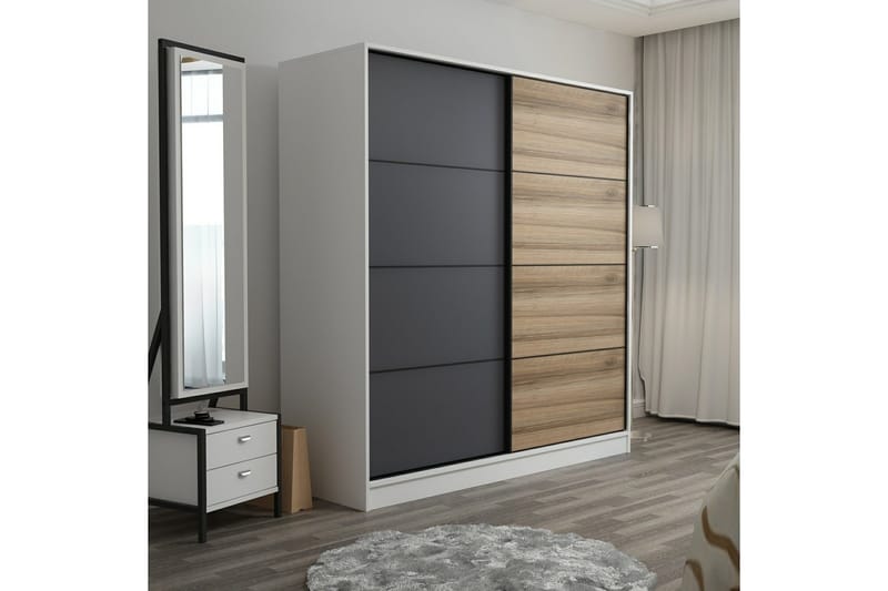 Garderob Cambrian 220 cm - Grå/Brun - Förvaring - Garderober & garderobssystem