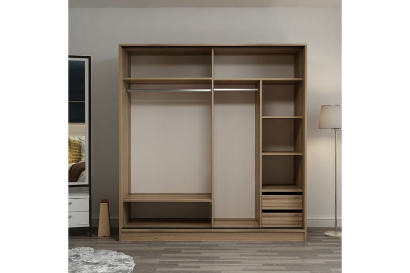 Garderob Cambrian 220 cm - Grå/Ek - Förvaring - Garderober & garderobssystem