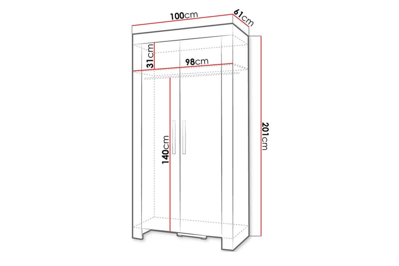 Garderob Cezar 100x60x201 cm - Beige/Grå - Förvaring - Garderober & garderobssystem