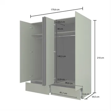 Garderob Cross S 4 dörrar med 2 lådor - Grön - Förvaring - Garderober & garderobssystem