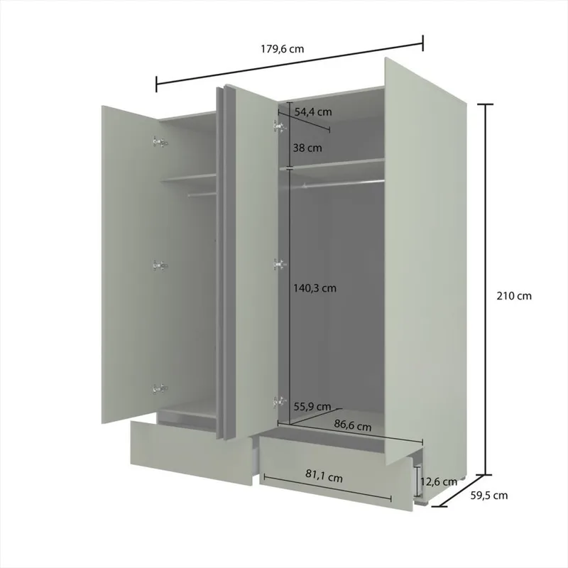 Garderob Cross S 4 dörrar med 2 lådor - Grön - Förvaring - Garderober & garderobssystem