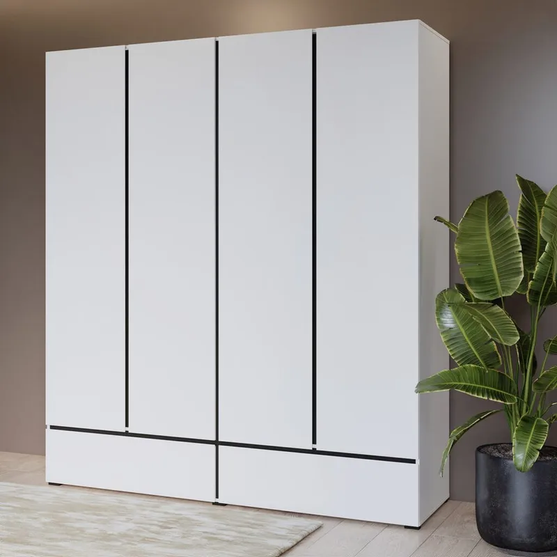 Garderob Cross S 4 dörrar med 2 lådor - Vit - Förvaring - Garderober & garderobssystem