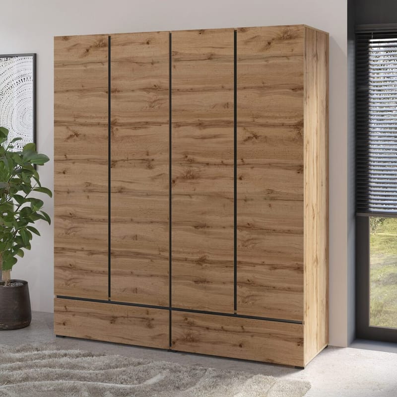 Garderob Cross S 4 dörrar med 2 lådor - Wotan Ek - Förvaring - Garderober & garderobssystem