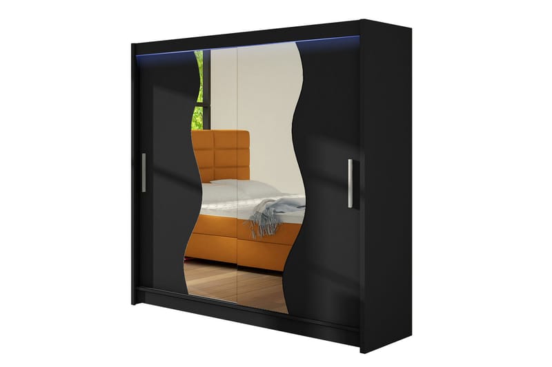 Garderob Douglas 180x57x215 cm - Svart|Spegel|Led-Belysning - Förvaring - Garderober & garderobssystem