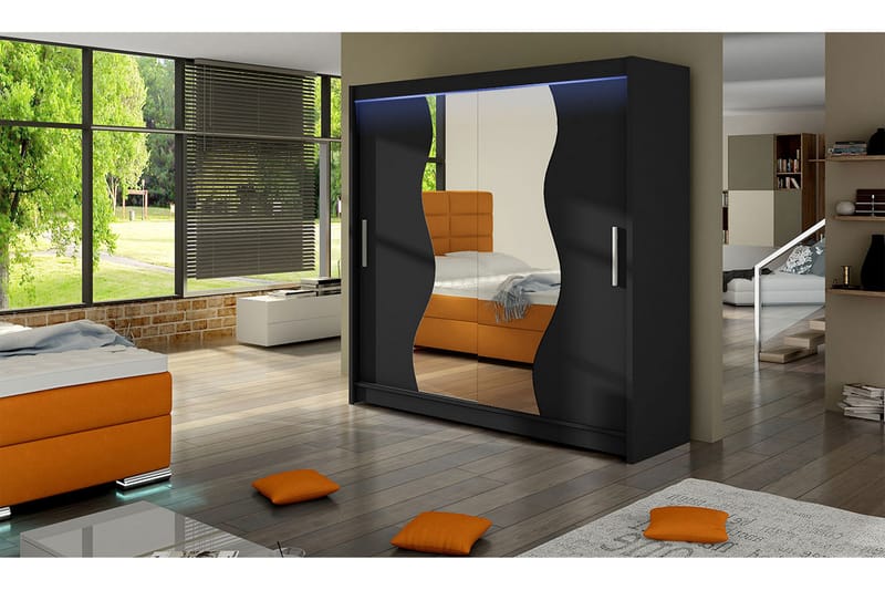 Garderob Douglas 180x57x215 cm - Svart|Spegel|Led-Belysning - Förvaring - Garderober & garderobssystem