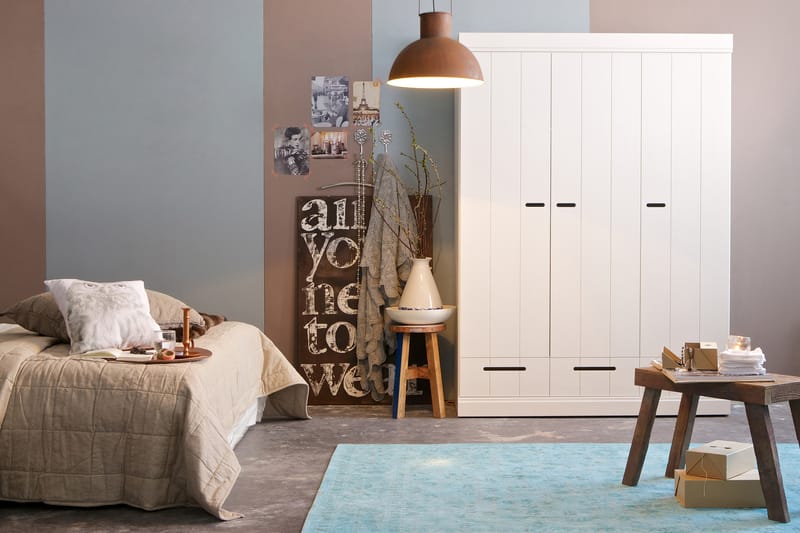 Garderob Floella 140 cm 3 Dörrar 3 Lådor - Vit Tall - Förvaring - Garderober & garderobssystem