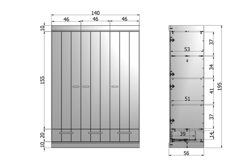 Garderob Floella 140 cm 3 Dörrar 3 Lådor - Vit Tall - Förvaring - Garderober & garderobssystem