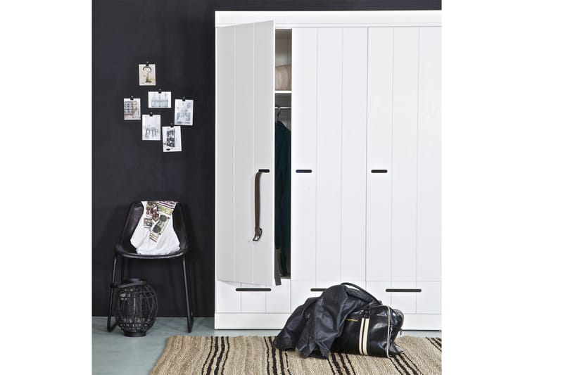 Garderob Floella 140 cm 3 Dörrar 3 Lådor - Vit Tall - Förvaring - Garderober & garderobssystem