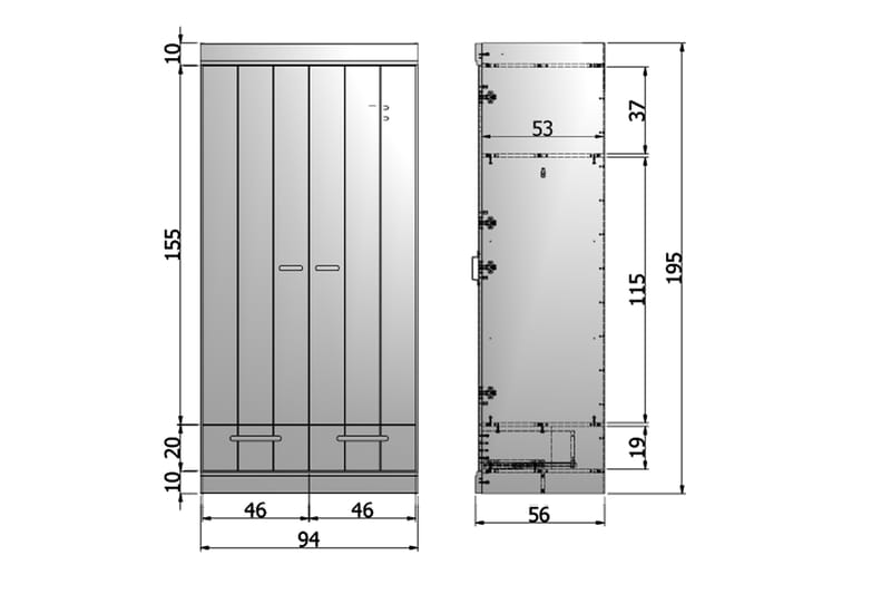 Garderob Floella 195 cm 2 Dörrar 2 Lådor - Vit Tall - Garderober & garderobssystem - Garderobsskåp