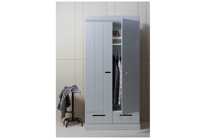 Garderob Floella 94 cm 2 Dörrar 2 Lådor - Grå Tall - Förvaring - Garderober & garderobssystem