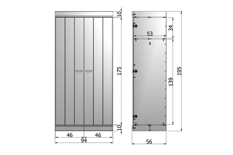 Garderob Floella 94 cm 2 Dörrar - Vit Tall - Förvaring - Garderober & garderobssystem