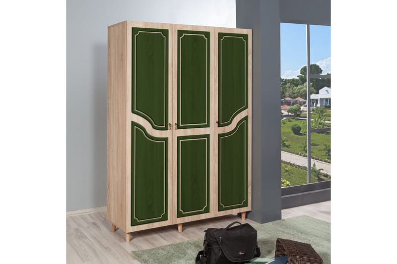 Garderob Gillberga 135 cm - Brun/Grön - Förvaring - Garderober & garderobssystem