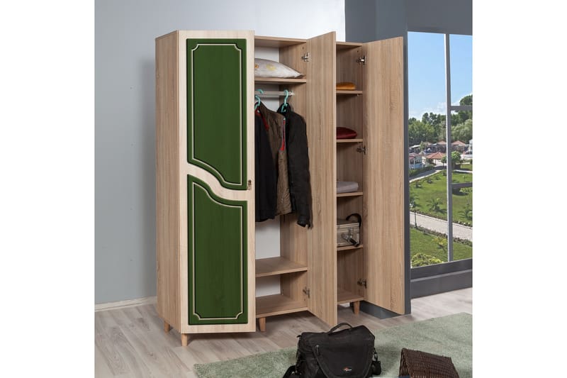 Garderob Gillberga 135 cm - Brun/Grön - Förvaring - Garderober & garderobssystem