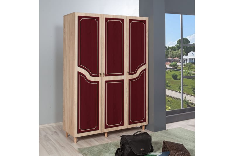 Garderob Gillberga 135 cm - Brun/Röd - Förvaring - Garderober & garderobssystem