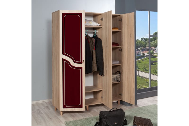 Garderob Gillberga 135 cm - Brun/Röd - Förvaring - Garderober & garderobssystem