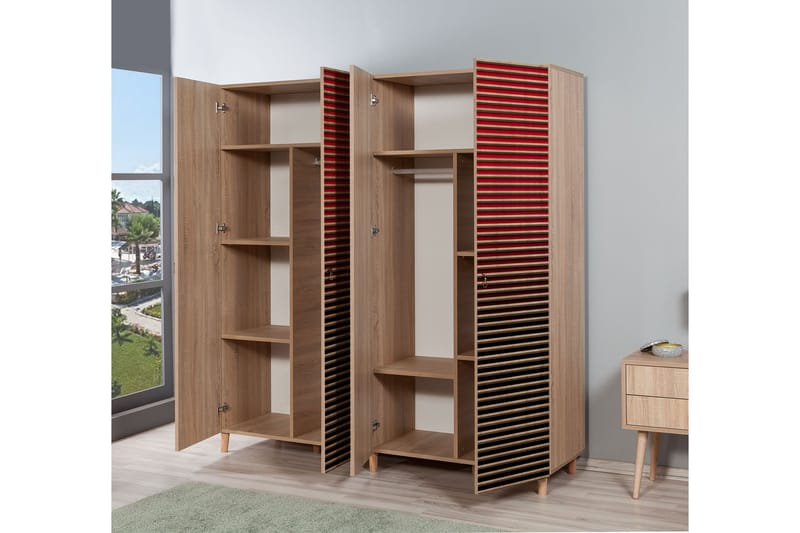 Garderob Gillberga 180 cm - Brun/Röd - Förvaring - Garderober & garderobssystem
