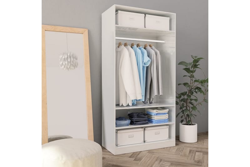 Garderob högglans vit 100x50x200 cm spånskiva - Vit - Garderober & garderobssystem - Garderobsskåp