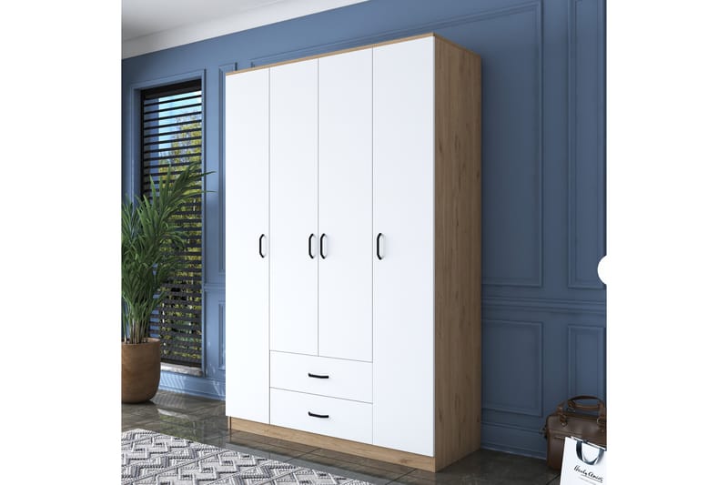 Garderob Jabir 140x210 cm Brun/Vit - Hanah Home - Förvaring - Garderober & garderobssystem