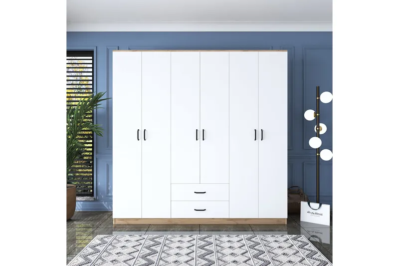 Jagdesh Garderob 210x210 cm Brun/Vit - Hanah Home - Förvaring - Garderober & garderobssystem