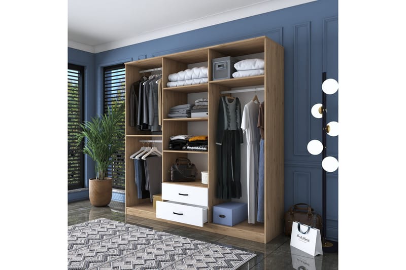 Jagdesh Garderob 210x210 cm Brun/Vit - Hanah Home - Förvaring - Garderober & garderobssystem