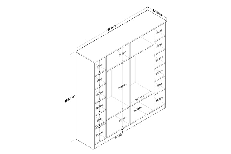 Garderob Jaidul 180x190,8 cm Brun/Vit - Hanah Home - Förvaring - Garderober & garderobssystem