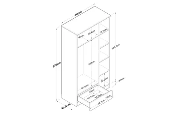 Jain Garderob 90x170 cm Brun/Vit - Hanah Home - Förvaring - Garderober & garderobssystem