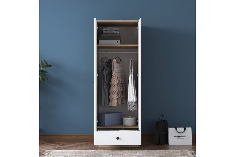 Garderob Jainaf 60x170 cm Vit/Brun - Hanah Home - Garderober & garderobssystem - Garderobsskåp