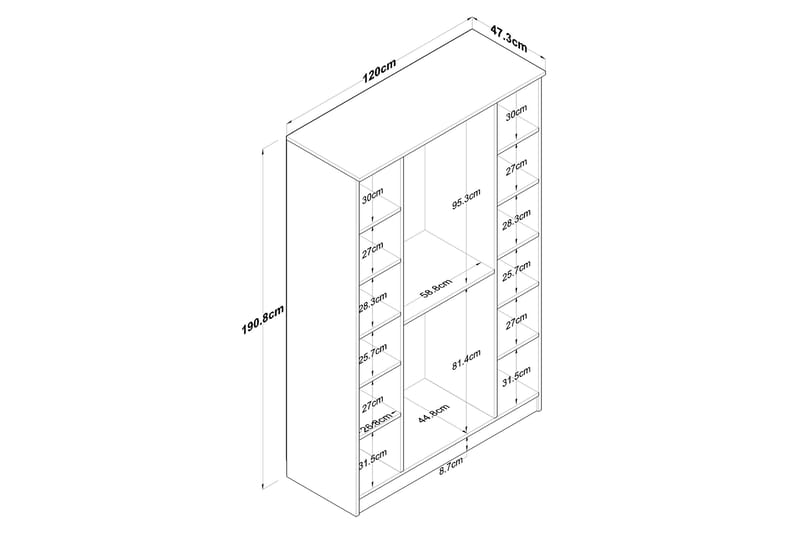 Jaioni Garderob 120x190,8 cm Brun/Vit - Hanah Home - Förvaring - Garderober & garderobssystem