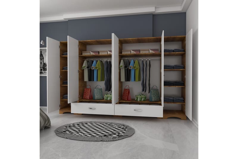 Garderob Jaitun 243x181 cm Vit/Brun - Hanah Home - Garderober & garderobssystem - Garderobsskåp
