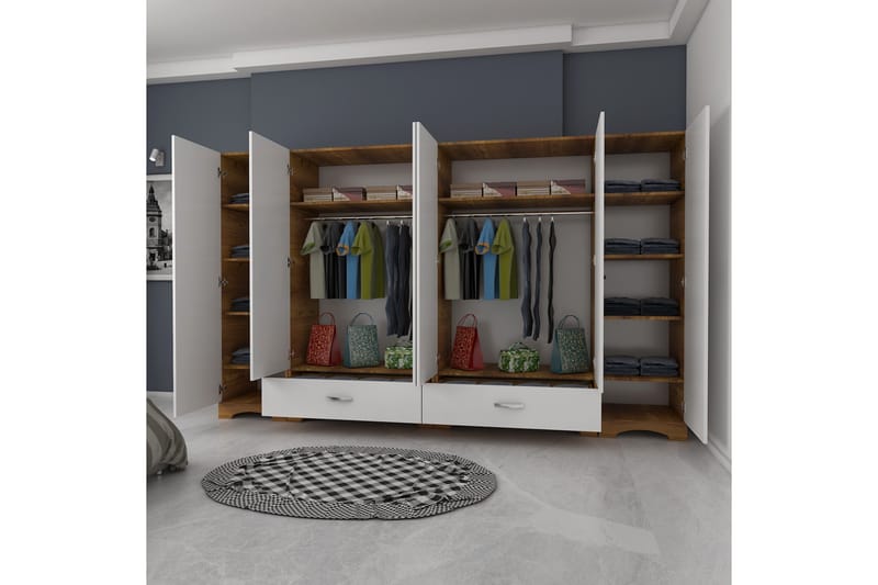 Garderob Jaitun 243x181 cm Vit/Brun - Hanah Home - Förvaring - Garderober & garderobssystem