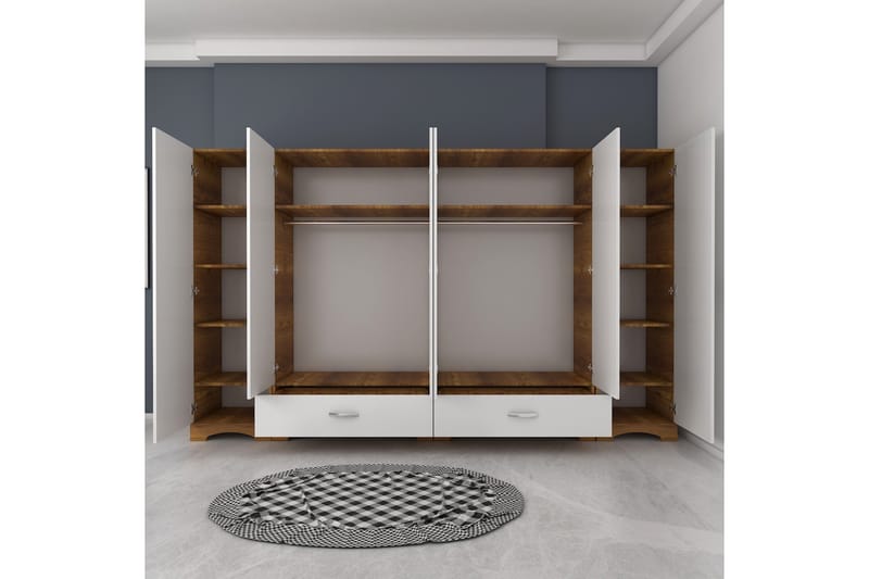 Garderob Jaitun 243x181 cm Vit/Brun - Hanah Home - Garderober & garderobssystem - Garderobsskåp