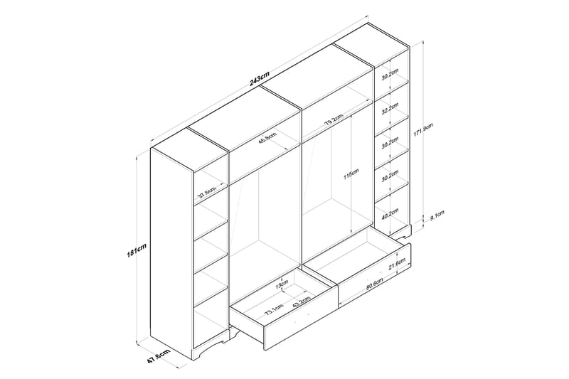 Garderob Jaitun 243x181 cm Vit/Brun - Hanah Home - Förvaring - Garderober & garderobssystem