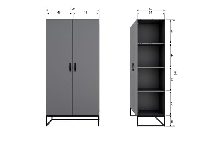 Garderob Janey 100x195 cm - Grå|svart - Garderobsskåp - Barngarderob - Garderober & garderobssystem