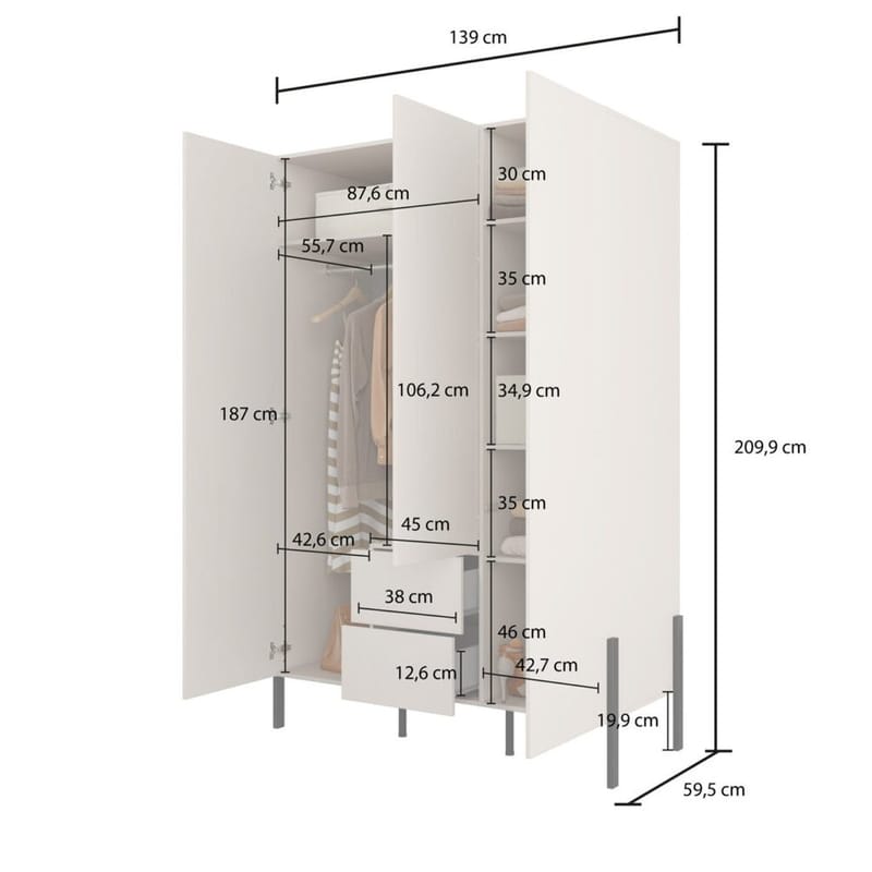Garderob Jukon S 3 Dörrar med 2 Lådor - Förvaring - Garderober & garderobssystem