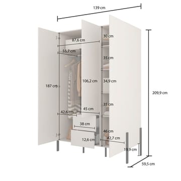 Garderob Jukon S 3 Dörrar med 2 Lådor - Förvaring - Garderober & garderobssystem