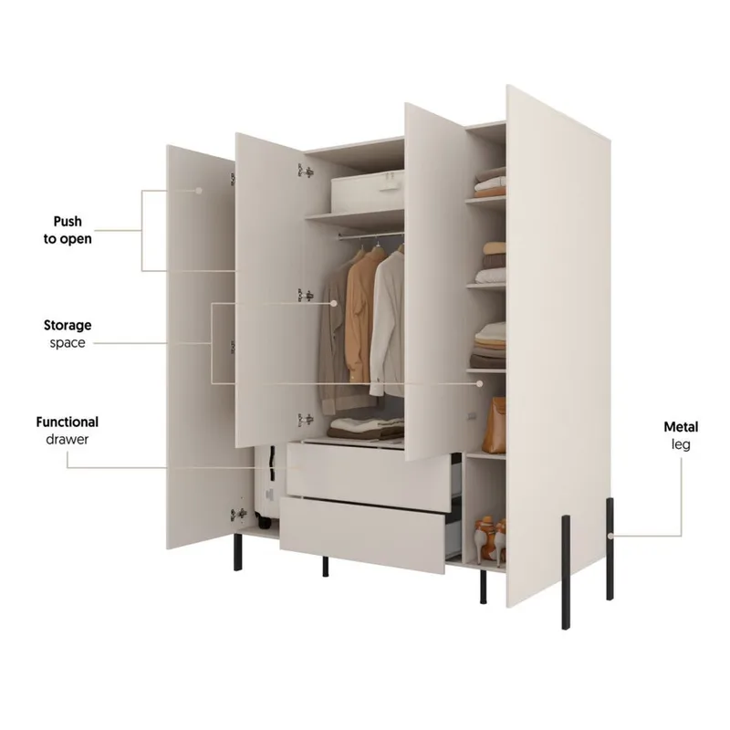 Garderob Jukon S 4 Dörrar med 2 Lådor - Förvaring - Garderober & garderobssystem