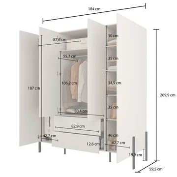 Garderob Jukon S 4 Dörrar med 2 Lådor - Förvaring - Garderober & garderobssystem