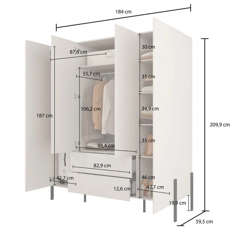Garderob Jukon S 4 Dörrar med 2 Lådor - Förvaring - Garderober & garderobssystem