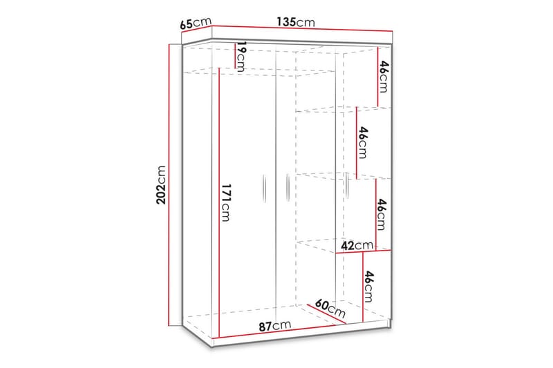 Garderob Julissa LED-belysning - Ek - Förvaring - Garderober & garderobssystem