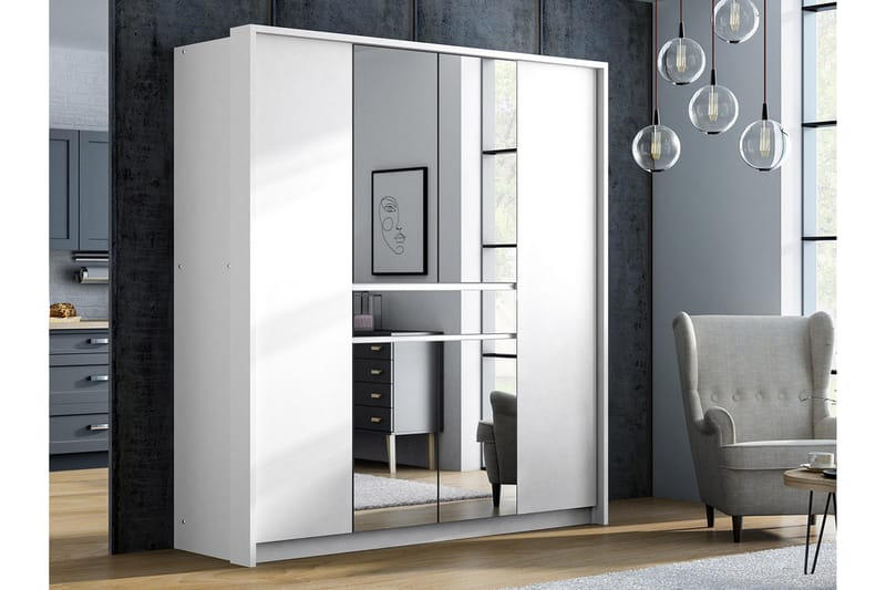 Garderob Karaga med Spegel 200 cm - Vit - Förvaring - Garderober & garderobssystem