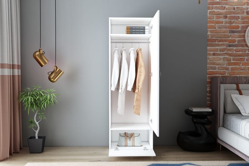 Garderob Kleoo 50x187 cm Vit - Hanah Home - Garderober & garderobssystem - Garderobsskåp
