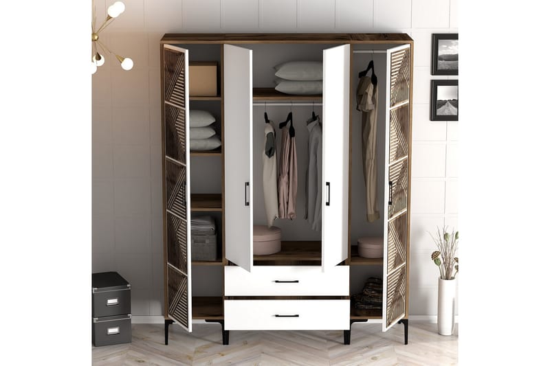 Garderob Kumsal 160 cm - Vit/Brun - Förvaring - Garderober & garderobssystem