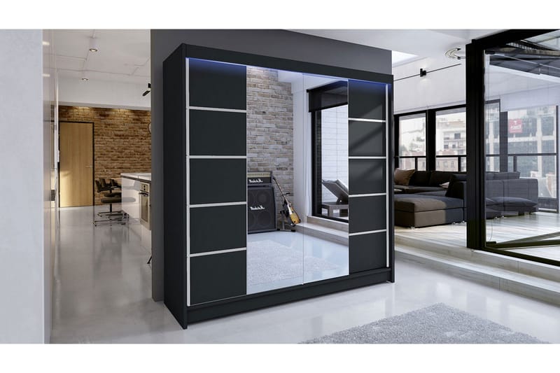 Garderob + LED, Svart